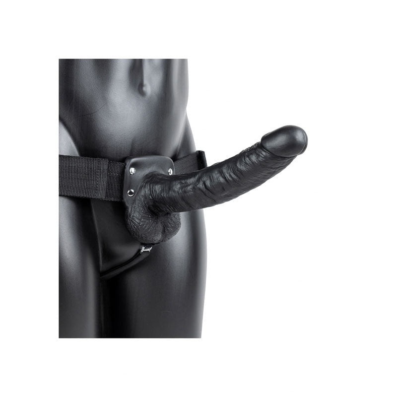REALROCK Hollow Strapon with Balls - 23 cm Black - Black 23 cm Hollow Strap-On - Hush Store Sydney 