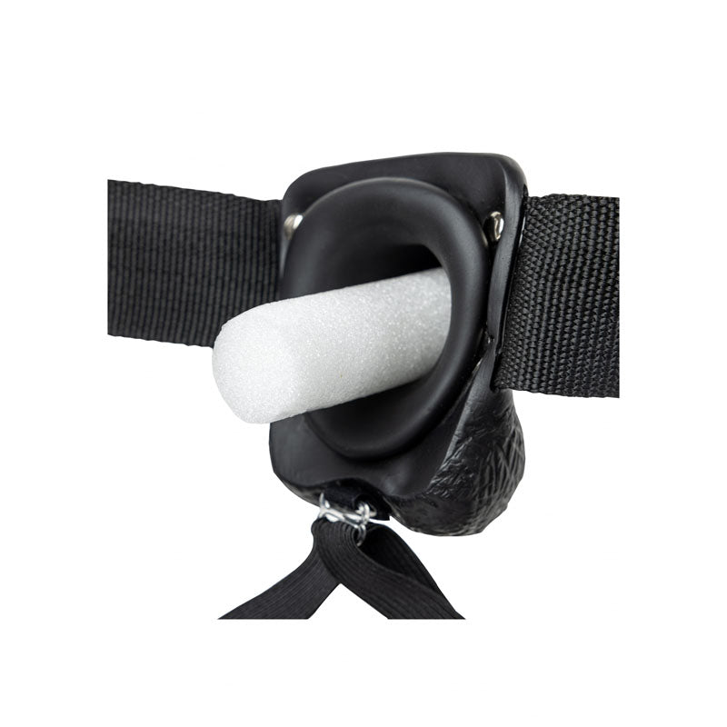 REALROCK Hollow Strapon with Balls - 23 cm Black - Black 23 cm Hollow Strap-On - Hush Store Sydney 
