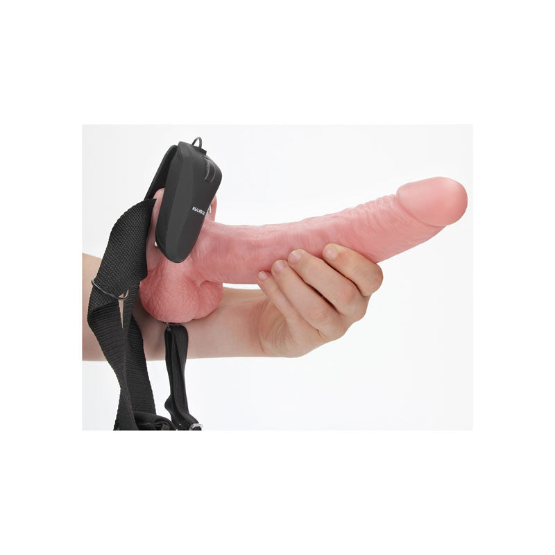 REALROCK Vibrating Hollow Strapon + Balls - 23cm Flesh - Flesh 23 cm Vibrating Hollow Strap-On - Hush Store Sydney 