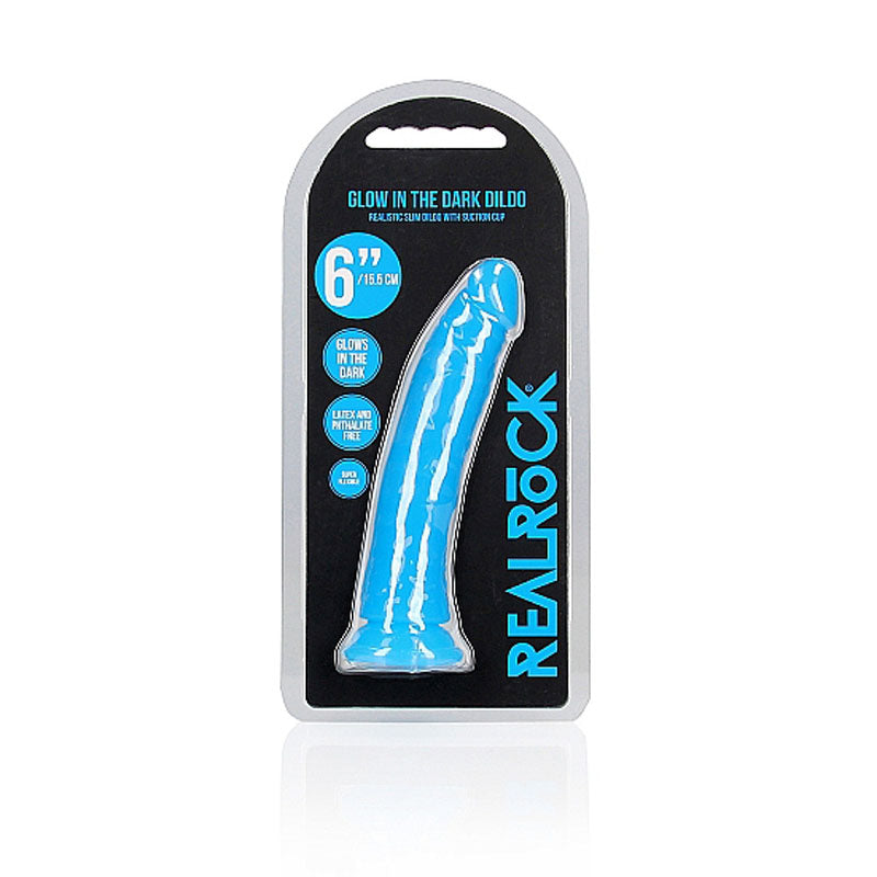 REALROCK 15.5 cm Slim Glow in the Dark Neon - Blue - Glow in Dark Blue 15.5 cm (6'') Dong - Hush Store Sydney 