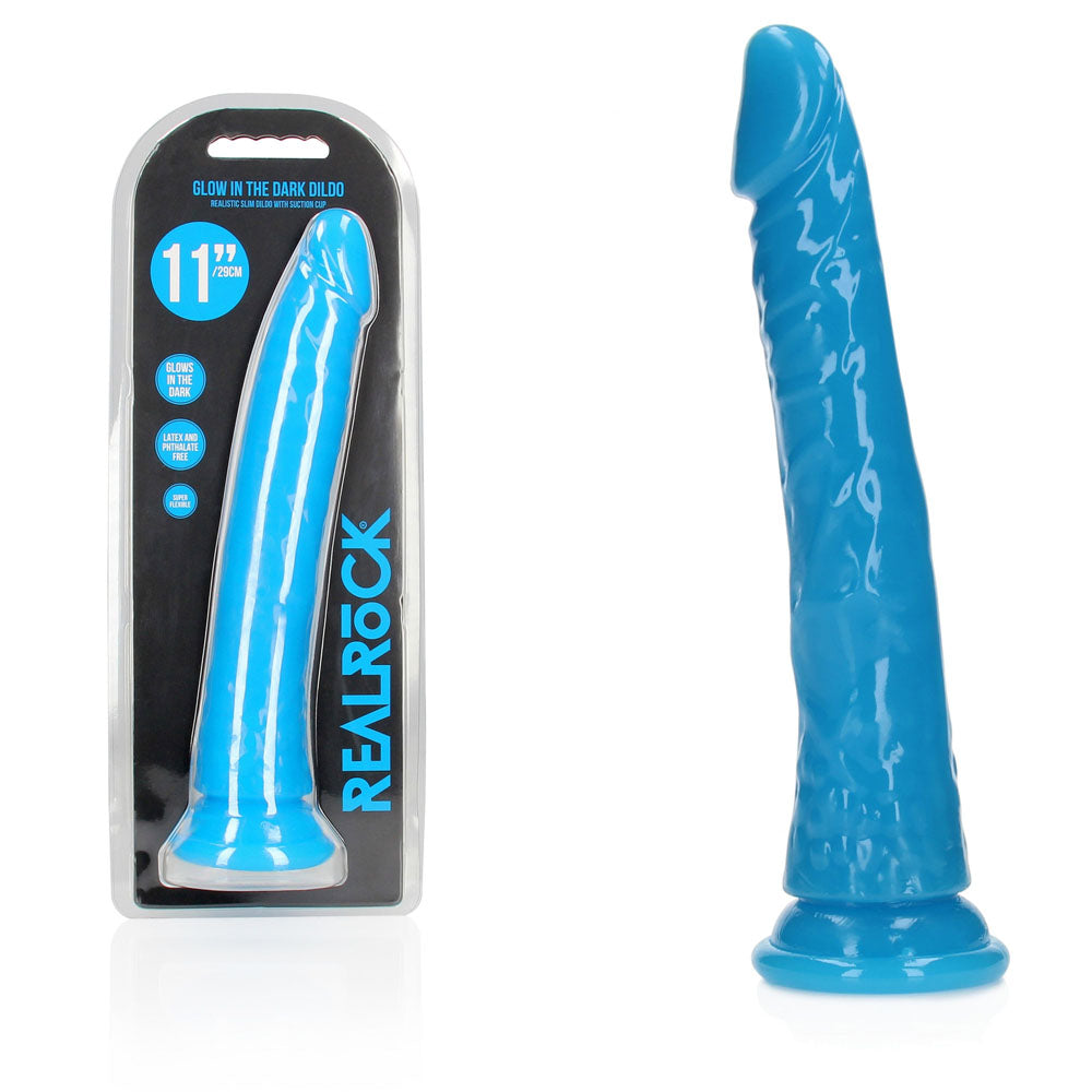 REALROCK 29 cm Slim Glow in the Dark Neon - Blue - Glow in Dark Blue 29 cm (11'') Dong - Hush Store Sydney 