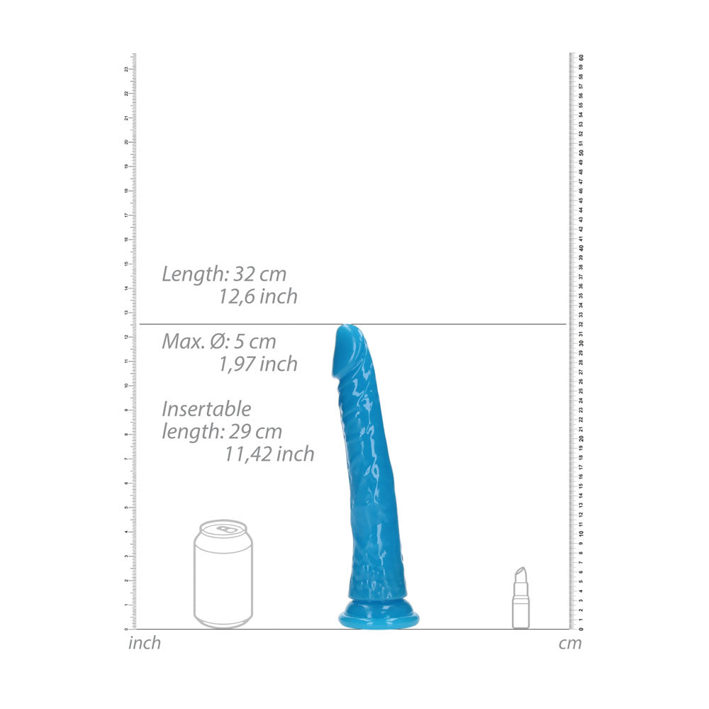 REALROCK 29 cm Slim Glow in the Dark Neon - Blue - Glow in Dark Blue 29 cm (11'') Dong - Hush Store Sydney 