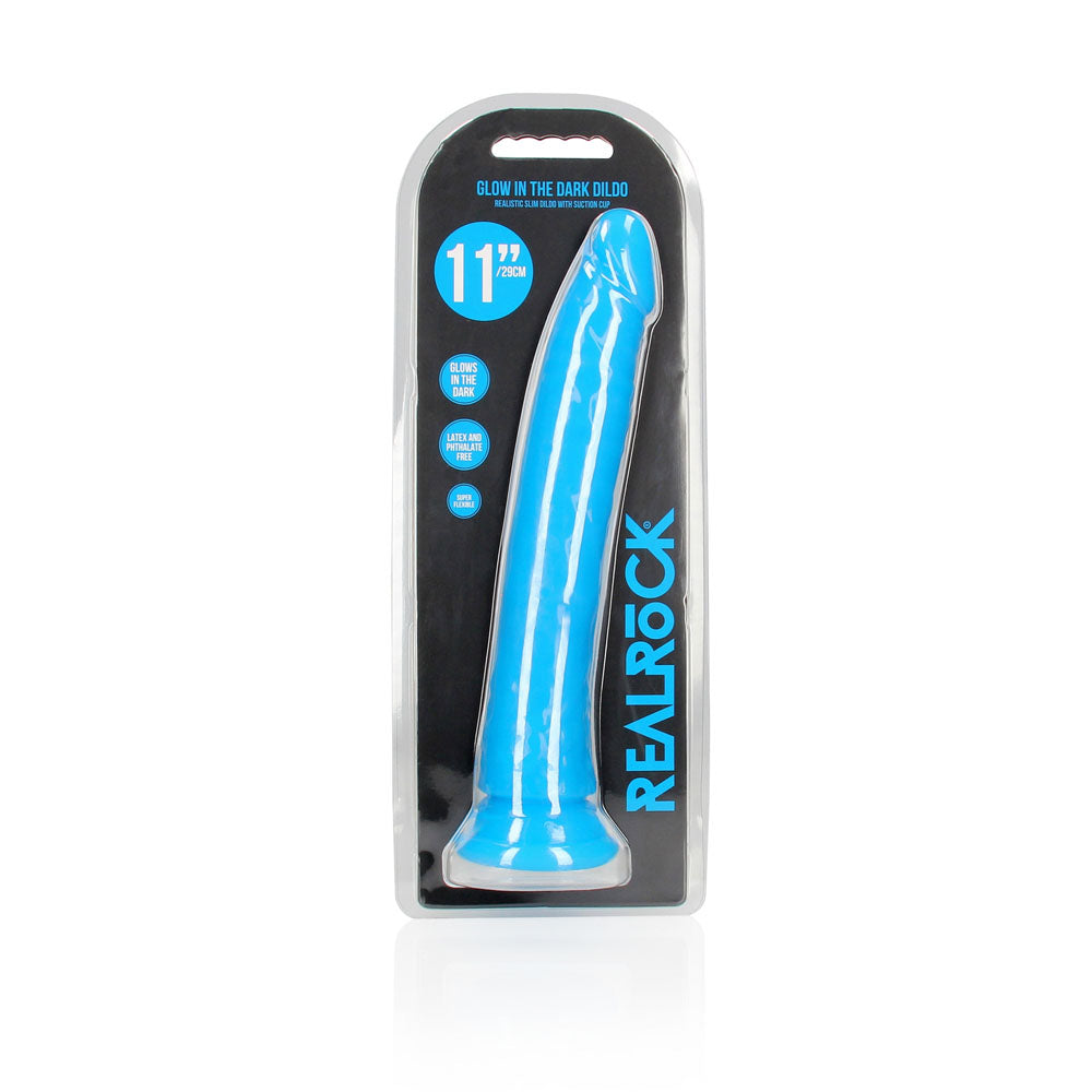 REALROCK 29 cm Slim Glow in the Dark Neon - Blue - Glow in Dark Blue 29 cm (11'') Dong - Hush Store Sydney 