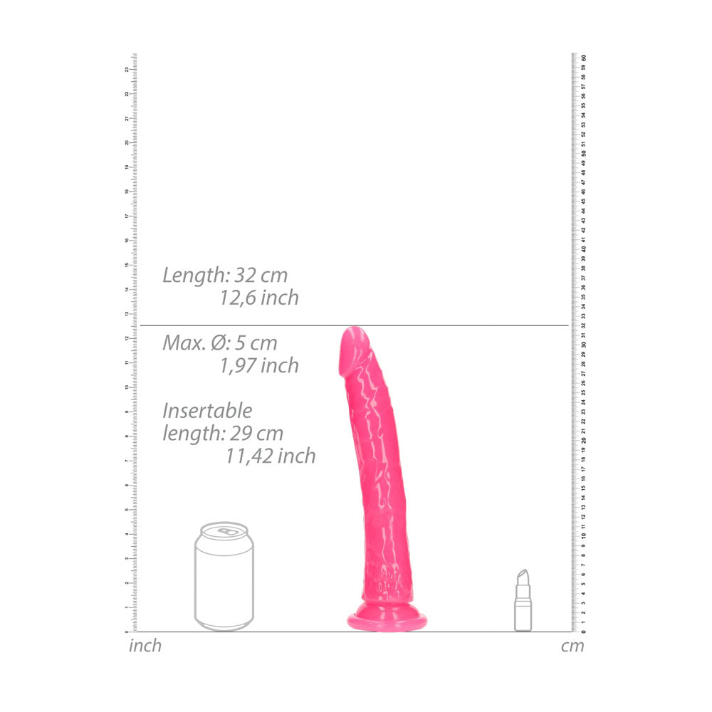 REALROCK 29 cm Slim Glow in the Dark Neon - Pink - Glow in Dark Pink 29 cm (11'') Dong - Hush Store Sydney 