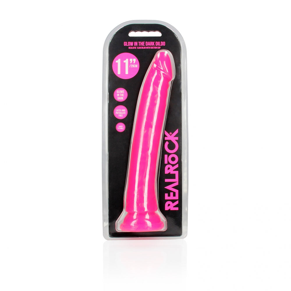 REALROCK 29 cm Slim Glow in the Dark Neon - Pink - Glow in Dark Pink 29 cm (11'') Dong - Hush Store Sydney 