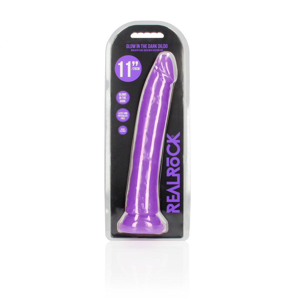 REALROCK 29 cm Slim Glow in the Dark Neon - Purple - Glow in Dark Purple 29 cm (11'') Dong - Hush Store Sydney 