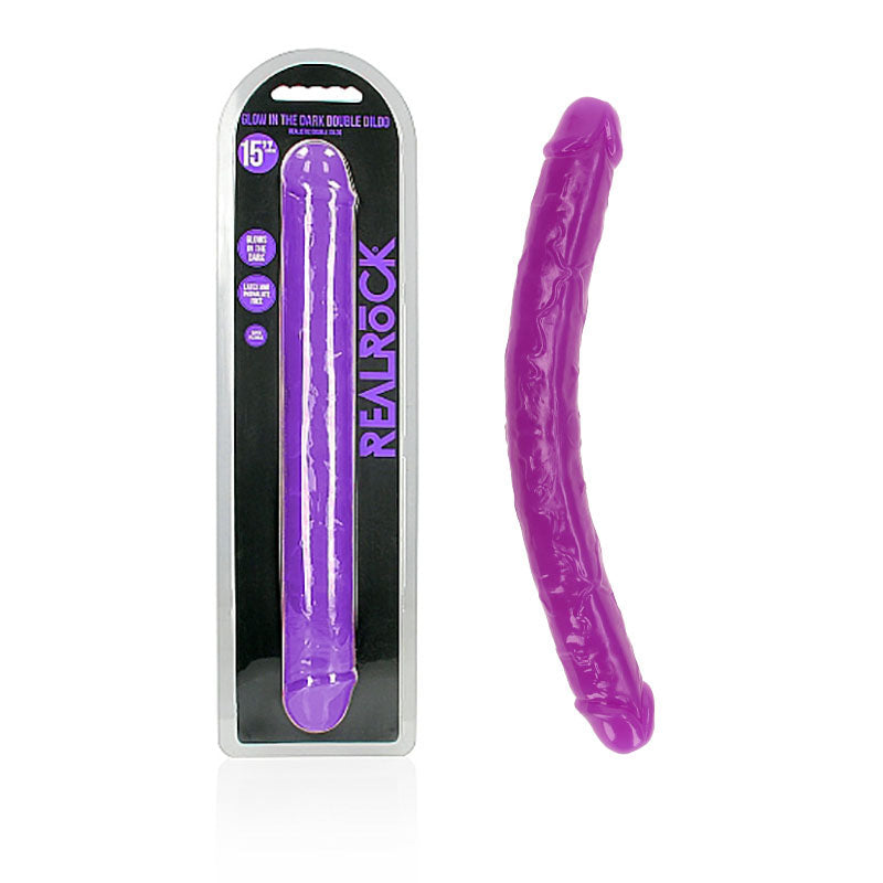 REALROCK 38 cm Double Dong Glow - Purple - Purple 38 cm (15'') Double Dong - Hush Store Sydney 