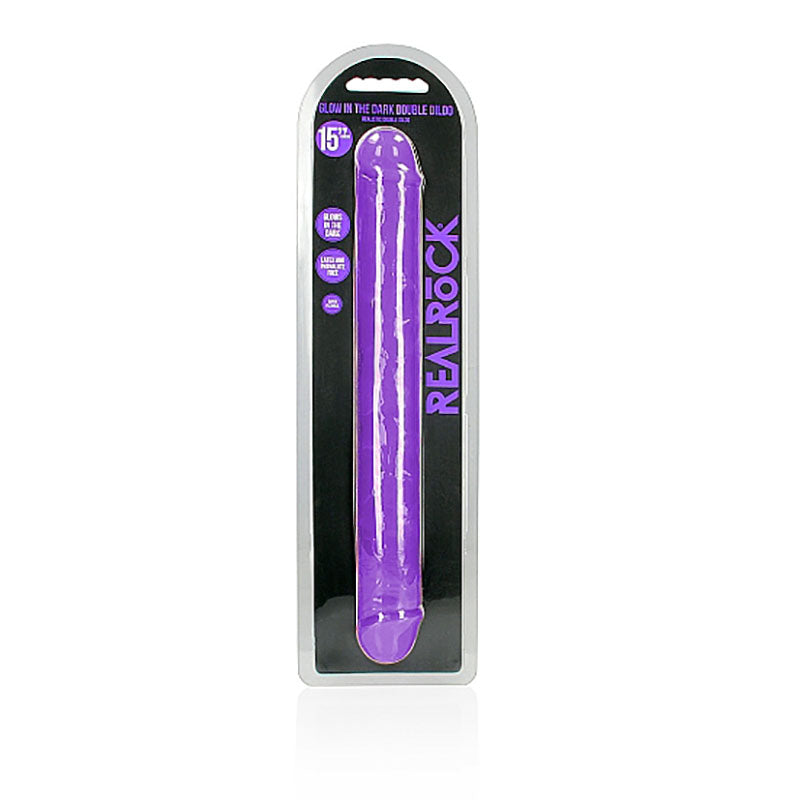 REALROCK 38 cm Double Dong Glow - Purple - Purple 38 cm (15'') Double Dong - Hush Store Sydney 