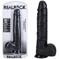 REALROCK 38cm Extra Long Dildo with Balls - Black - Black 38 cm (15'') Extra Long Dong - Hush Store Sydney 