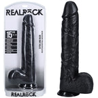 REALROCK 38cm Extra Long Dildo with Balls - Black - Black 38 cm (15'') Extra Long Dong - Hush Store Sydney 