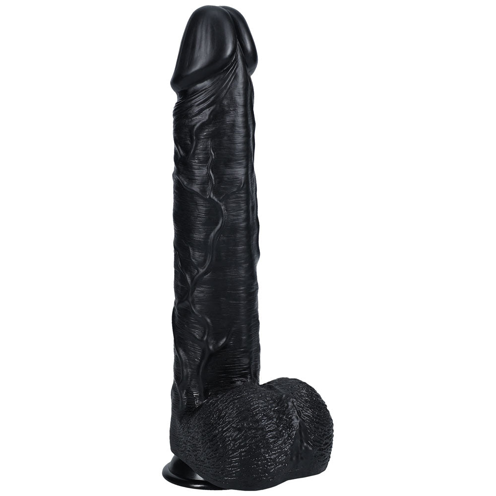REALROCK 38cm Extra Long Dildo with Balls - Black - Black 38 cm (15'') Extra Long Dong - Hush Store Sydney 