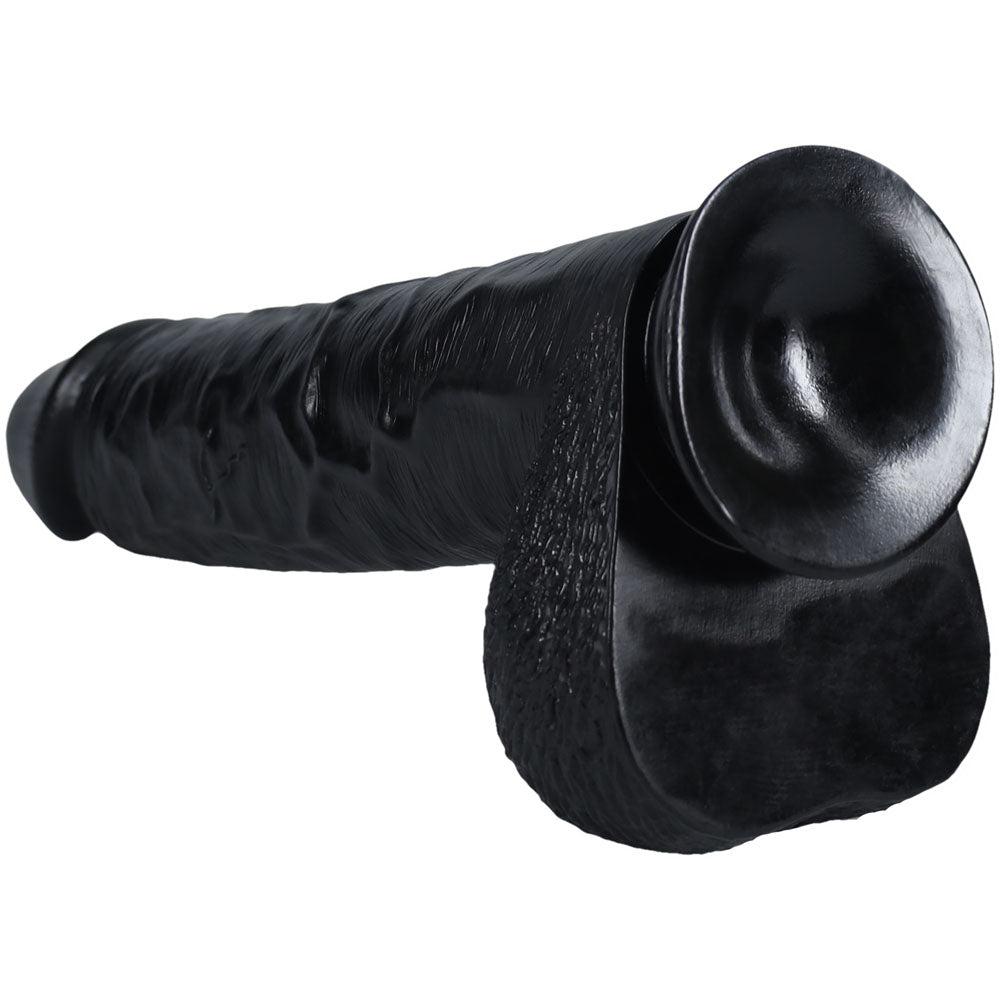 REALROCK 38cm Extra Long Dildo with Balls - Black - Black 38 cm (15'') Extra Long Dong - Hush Store Sydney 