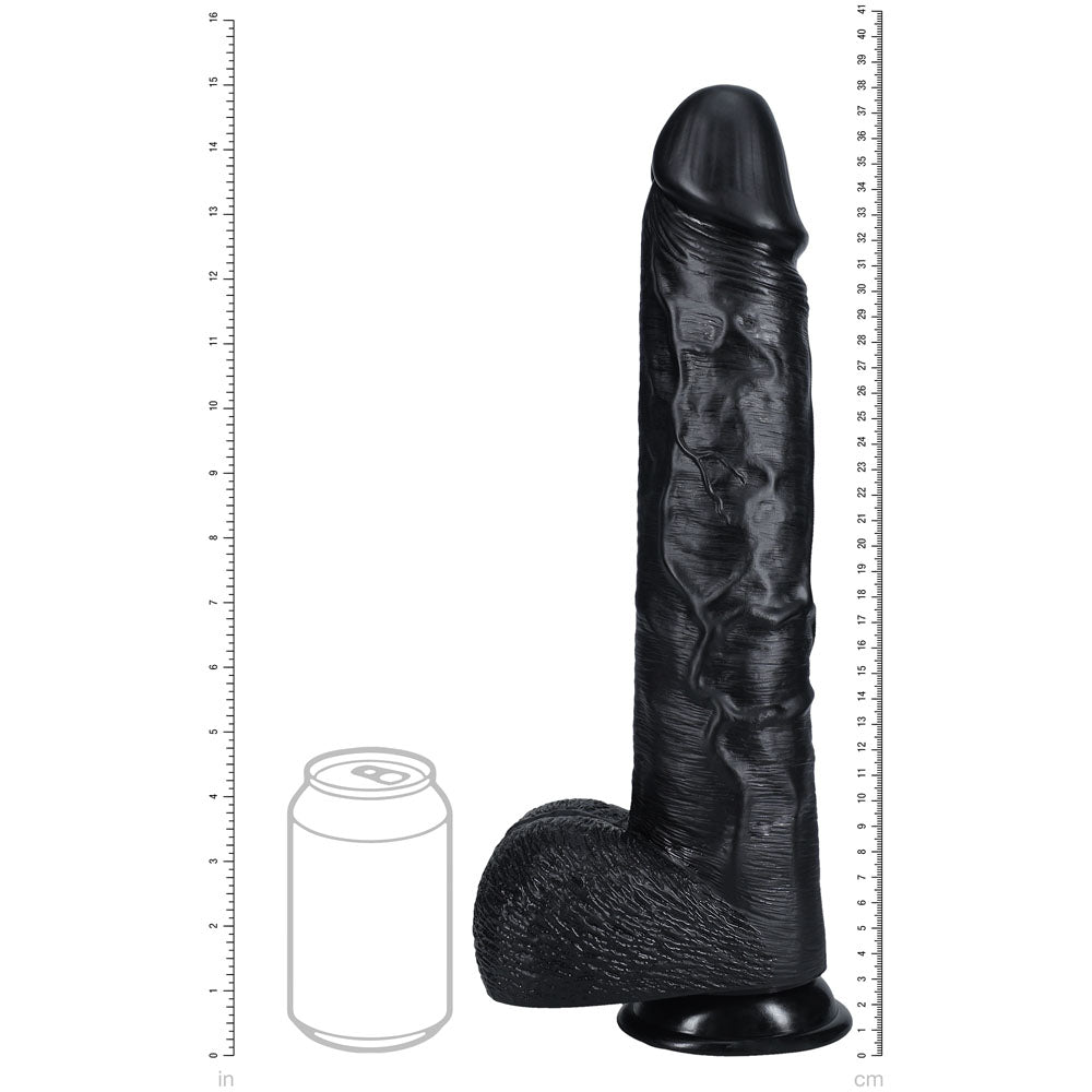 REALROCK 38cm Extra Long Dildo with Balls - Black - Black 38 cm (15'') Extra Long Dong - Hush Store Sydney 