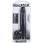 REALROCK 38cm Extra Long Dildo with Balls - Black - Black 38 cm (15'') Extra Long Dong - Hush Store Sydney 
