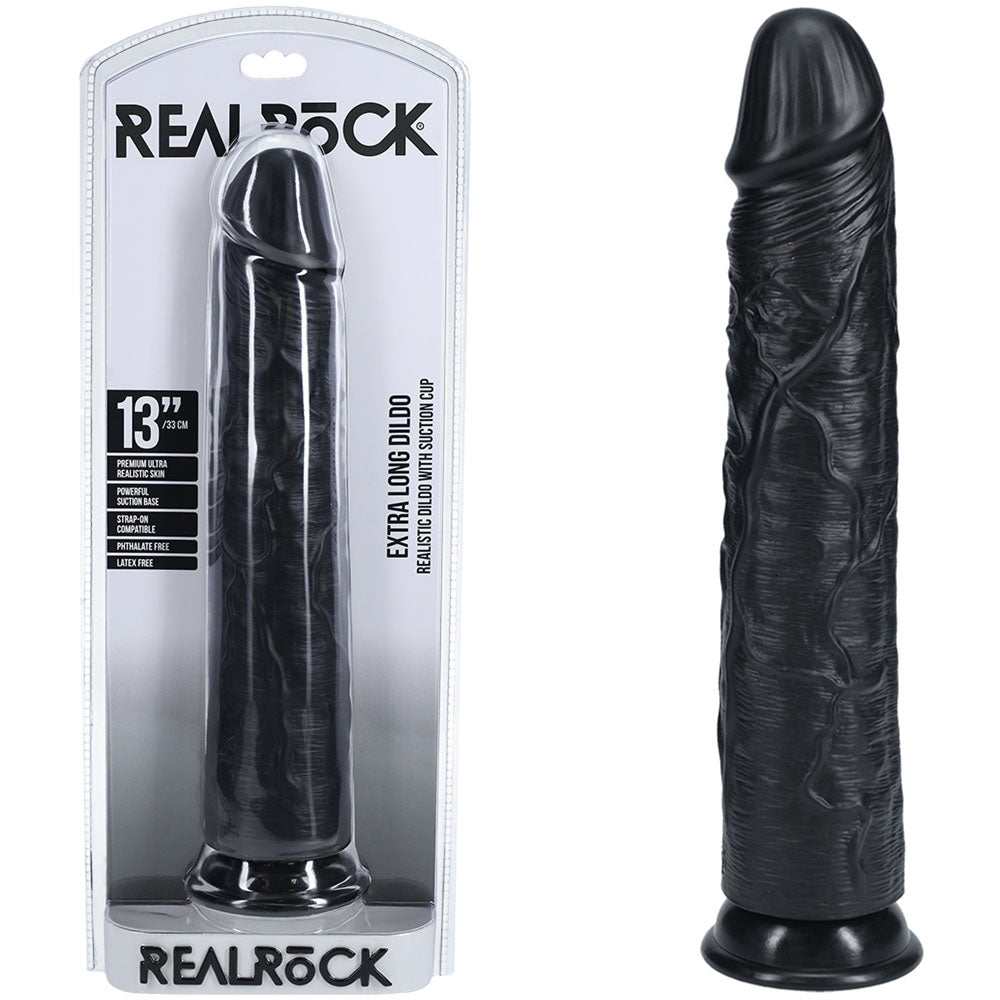 REALROCK 33cm Extra Long Dildo - Black - Black 33 cm (13'') Extra Long Dong - Hush Store Sydney 