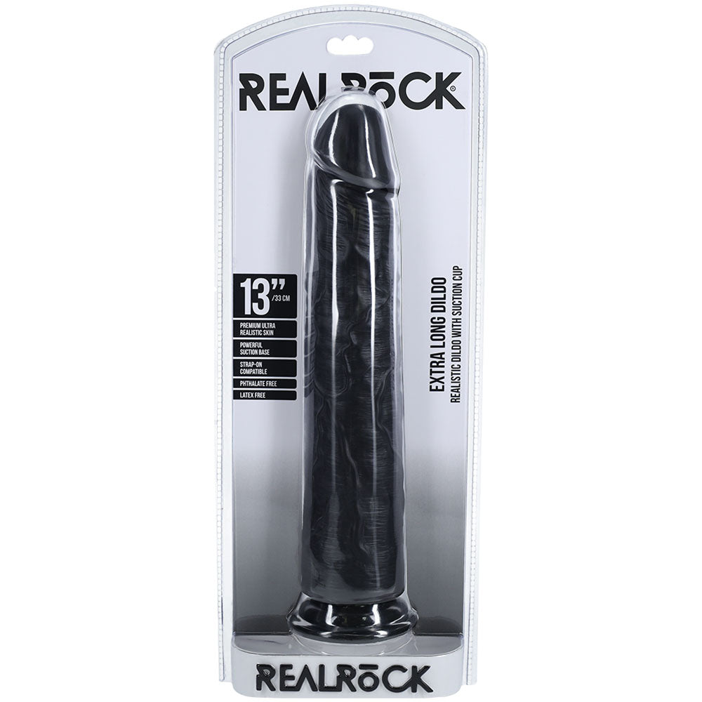 REALROCK 33cm Extra Long Dildo - Black - Black 33 cm (13'') Extra Long Dong - Hush Store Sydney 