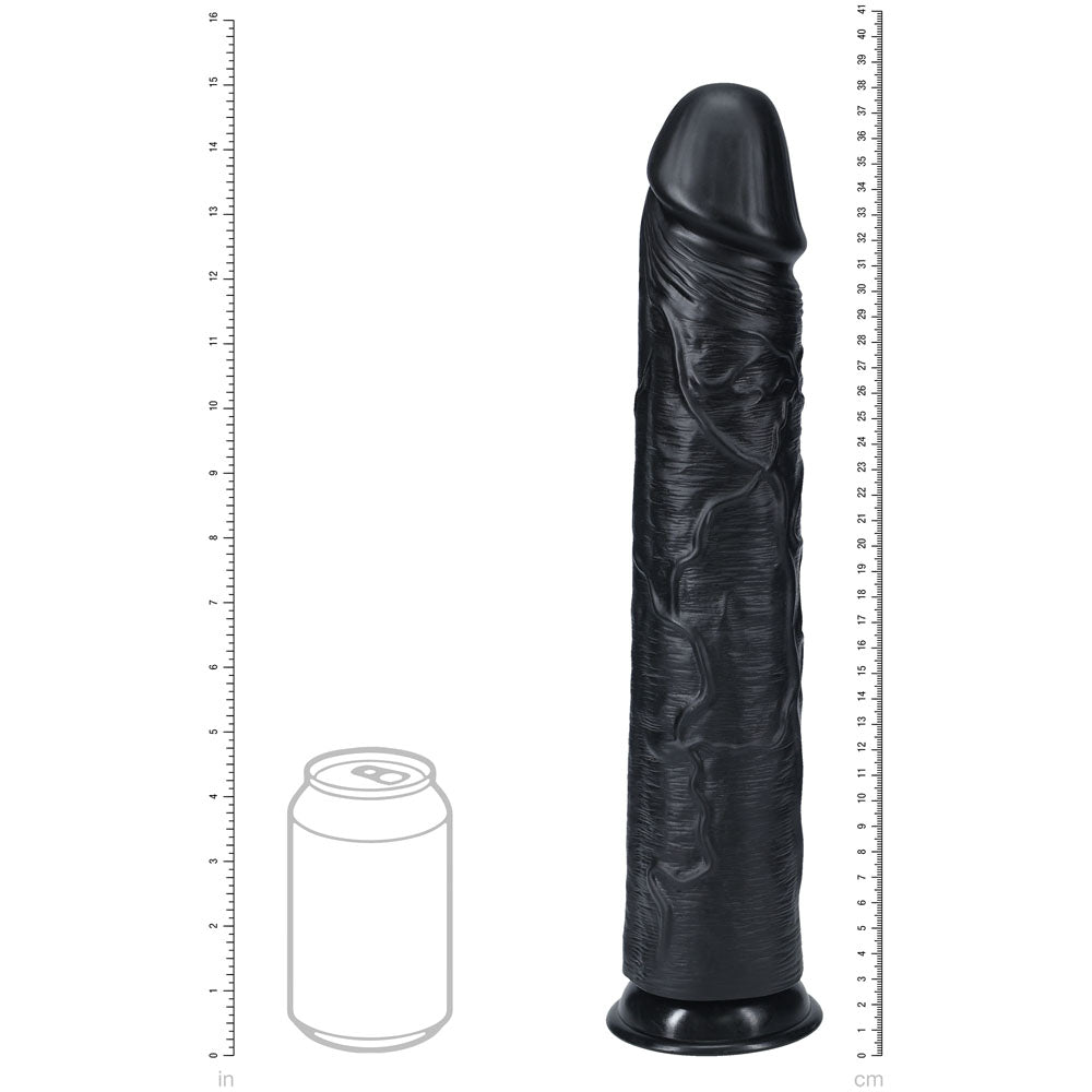 REALROCK 38cm Extra Long Dildo - Black - Black 38 cm (15'') Extra Long Dong - Hush Store Sydney 