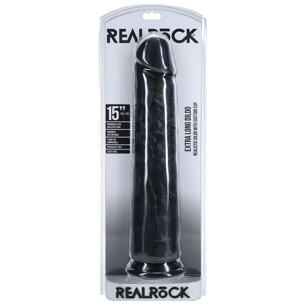 REALROCK 38cm Extra Long Dildo - Black - Black 38 cm (15'') Extra Long Dong - Hush Store Sydney 
