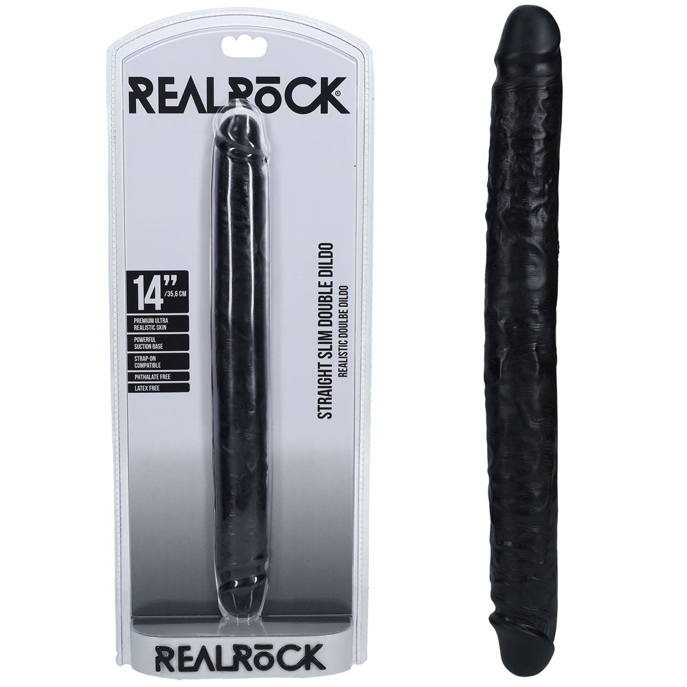 REALROCK 35cm Slim Double Dildo - Black - Black 35 cm (14'') Double Dong - Hush Store Sydney 