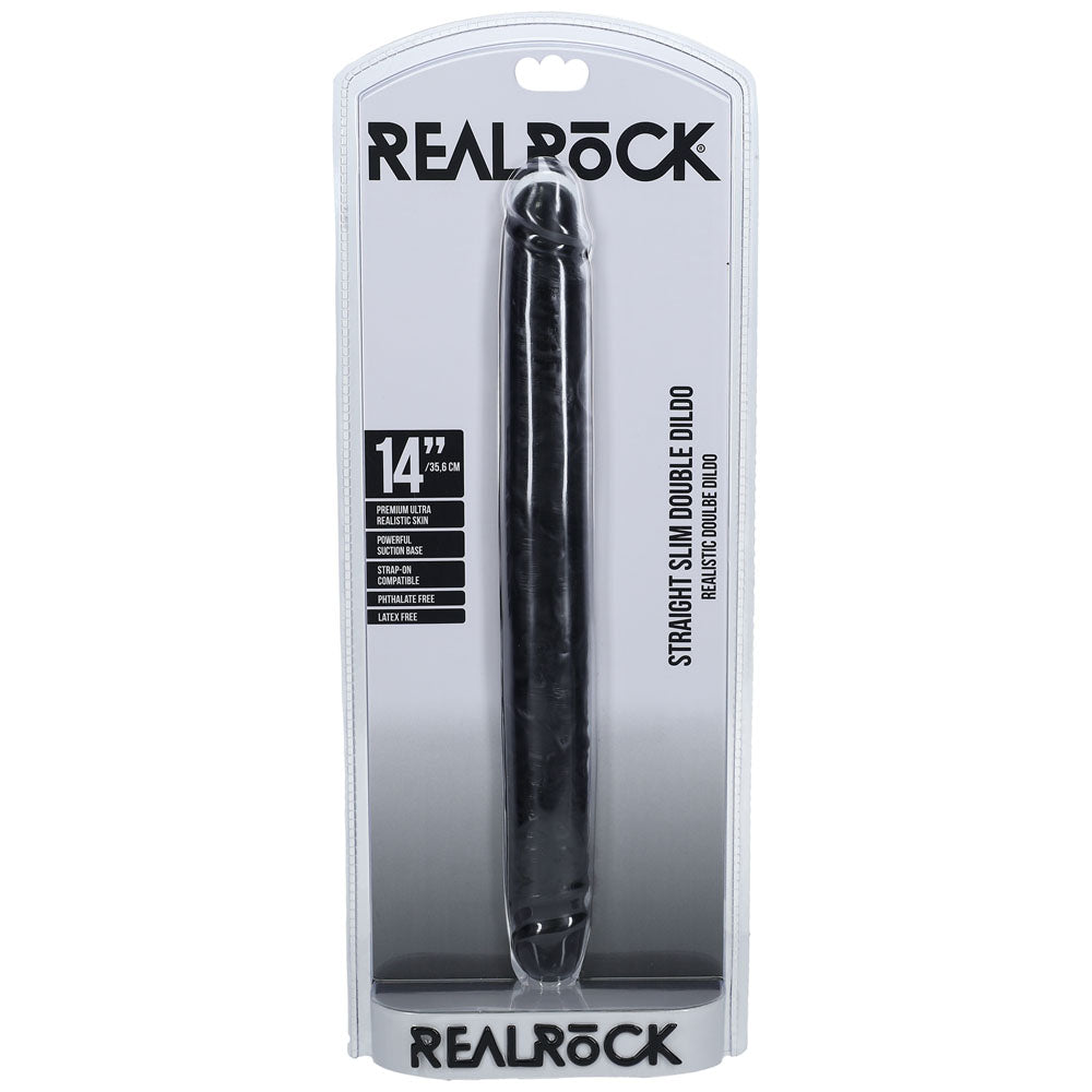 REALROCK 35cm Slim Double Dildo - Black - Black 35 cm (14'') Double Dong - Hush Store Sydney 