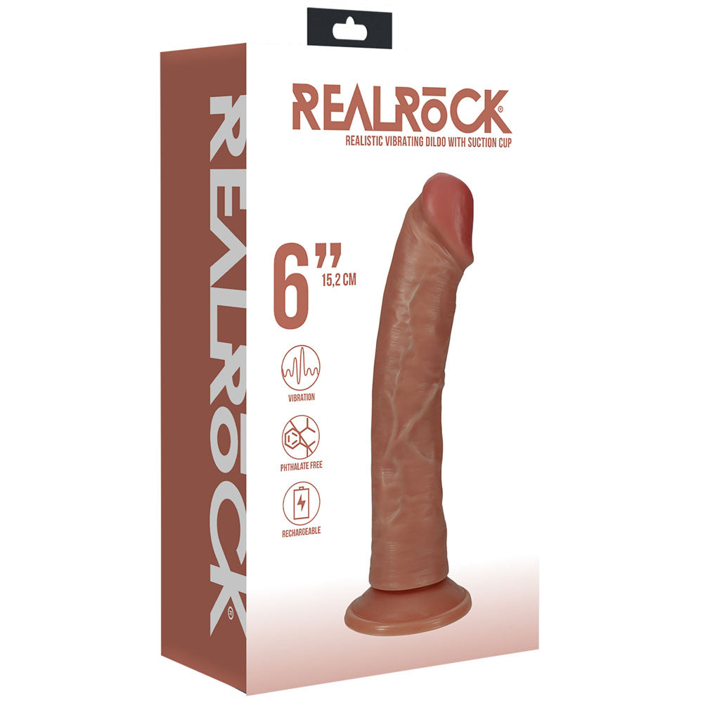 REALROCK 15cm Vibrating Cock - Tan - Tan 15.2 cm (6'') USB Rechargeable Vibrating Dong - Hush Store Sydney 