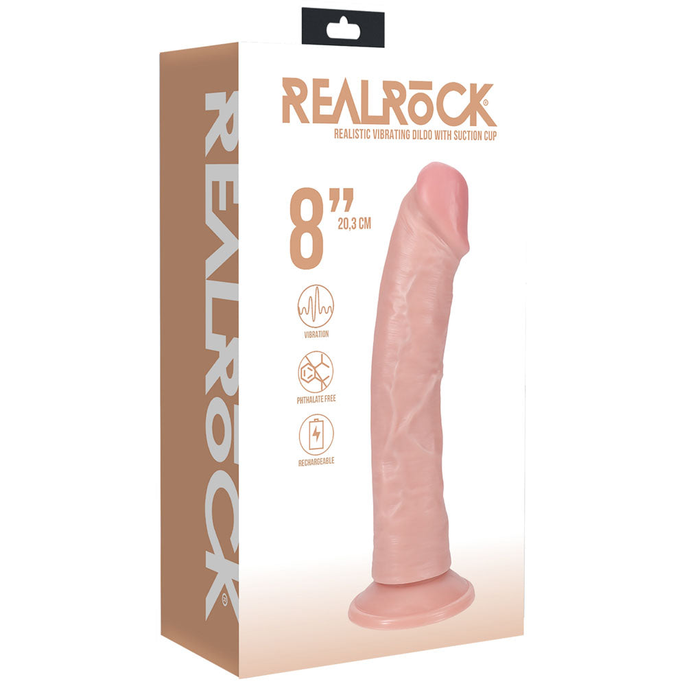REALROCK 20cm Vibrating Cock - Flesh - Flesh 20.3 cm (8'') USB Rechargeable Vibrating Dong - Hush Store Sydney 