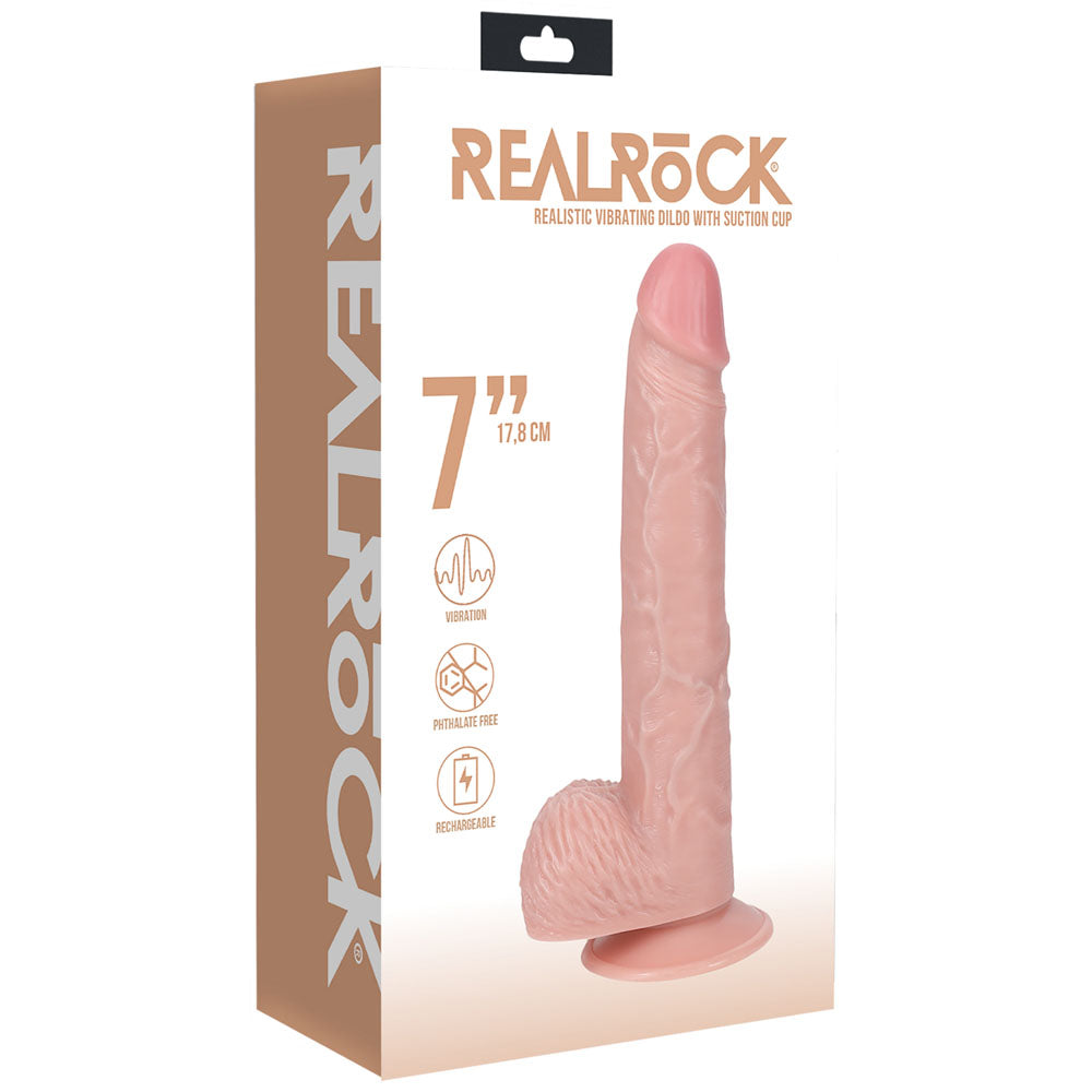 REALROCK 18cm Vibrating Cock + Balls - Flesh - Flesh 17.8 cm (7'') USB Rechargeable Vibrating Dong - Hush Store Sydney 