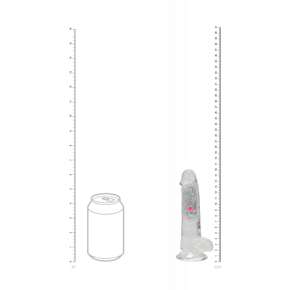 REALROCK 6'' with Balls Wireless Rechargeable LED Vibrating Dong - Clear with LED 16.2 cm USB Rechargeable Vibrating Dong with Remote