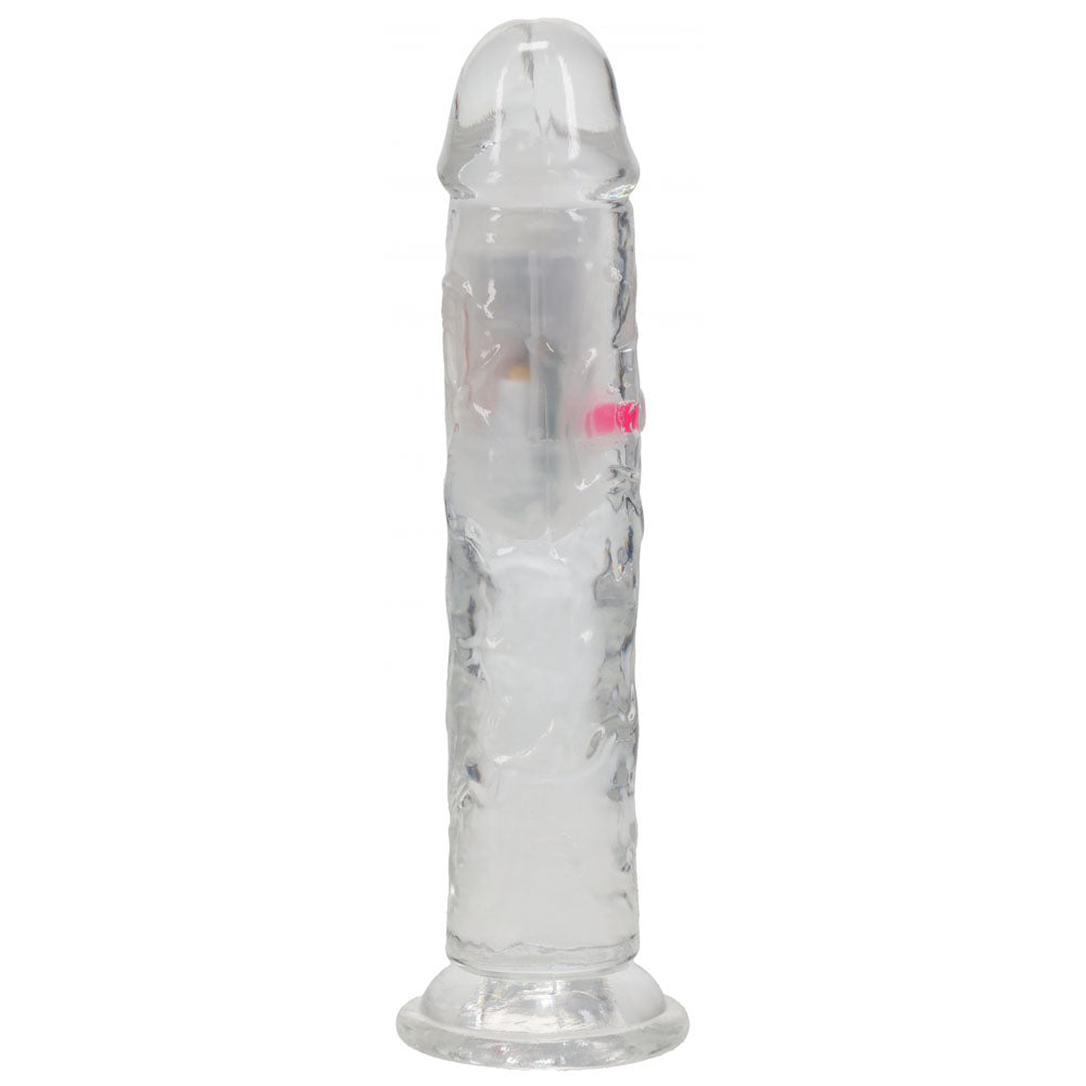 REALROCK 7'' No Balls Wireless Rechargeable LED Vibrating Dong - Clear with LED 20 cm USB Rechargeable Vibrating Dong with Remote
