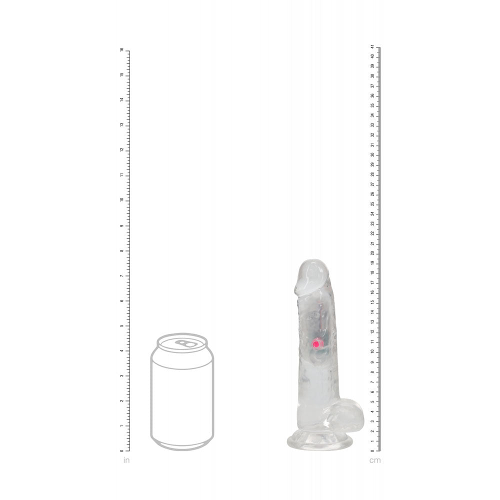 REALROCK 7'' with Balls Wireless Rechargeable LED Vibrating Dong - Clear with LED 19.5 cm USB Rechargeable Vibrating Dong with Remote