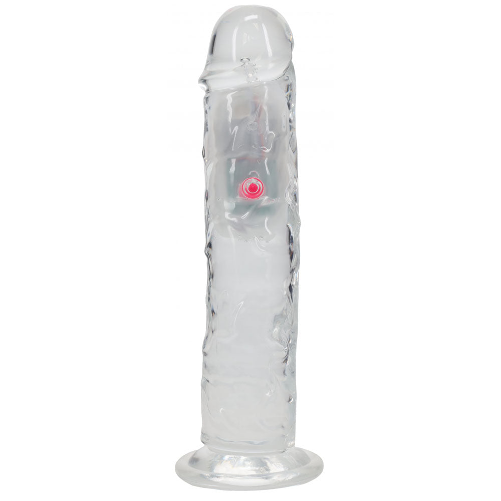 REALROCK 8'' No Balls Wireless Rechargeable LED Vibrating Dong - Clear with LED 22 cm USB Rechargeable Vibrating Dong with Remote