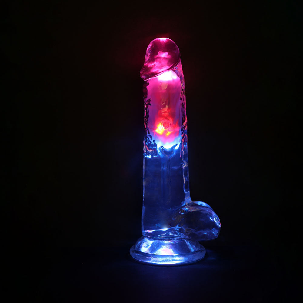REALROCK 8'' with Balls Wireless Rechargeable LED Vibrating Dong - Clear with LED 22.5 cm USB Rechargeable Vibrating Dong with Remote