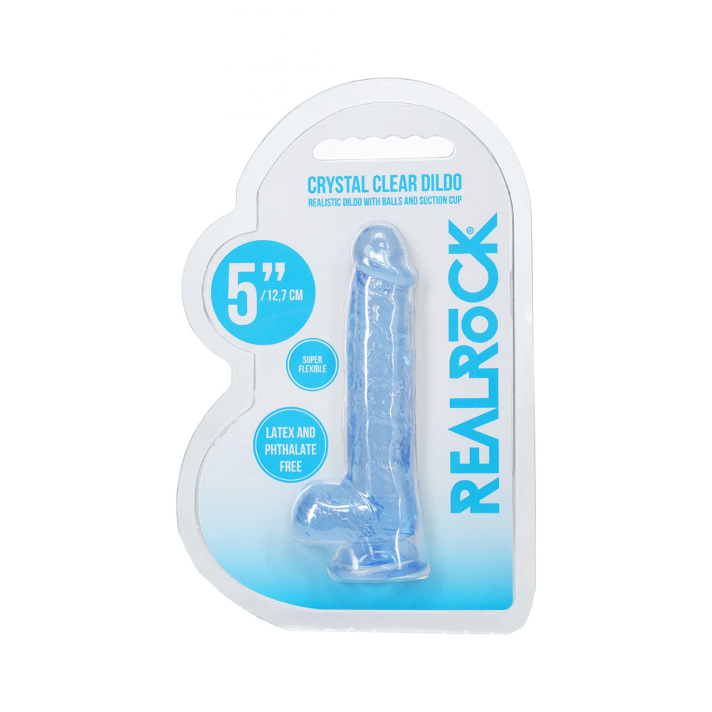 REALROCK 5'' Crystal Clear Dildo with Balls - Blue - Clear Blue 14.7 cm Dong - Hush Store Sydney 