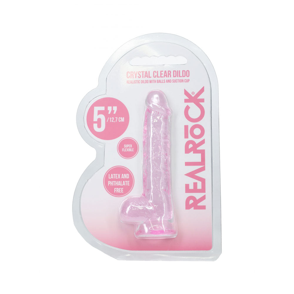 REALROCK 5'' Crystal Clear Dildo with Balls - Pink - Clear Pink 14.7 cm Dong - Hush Store Sydney 