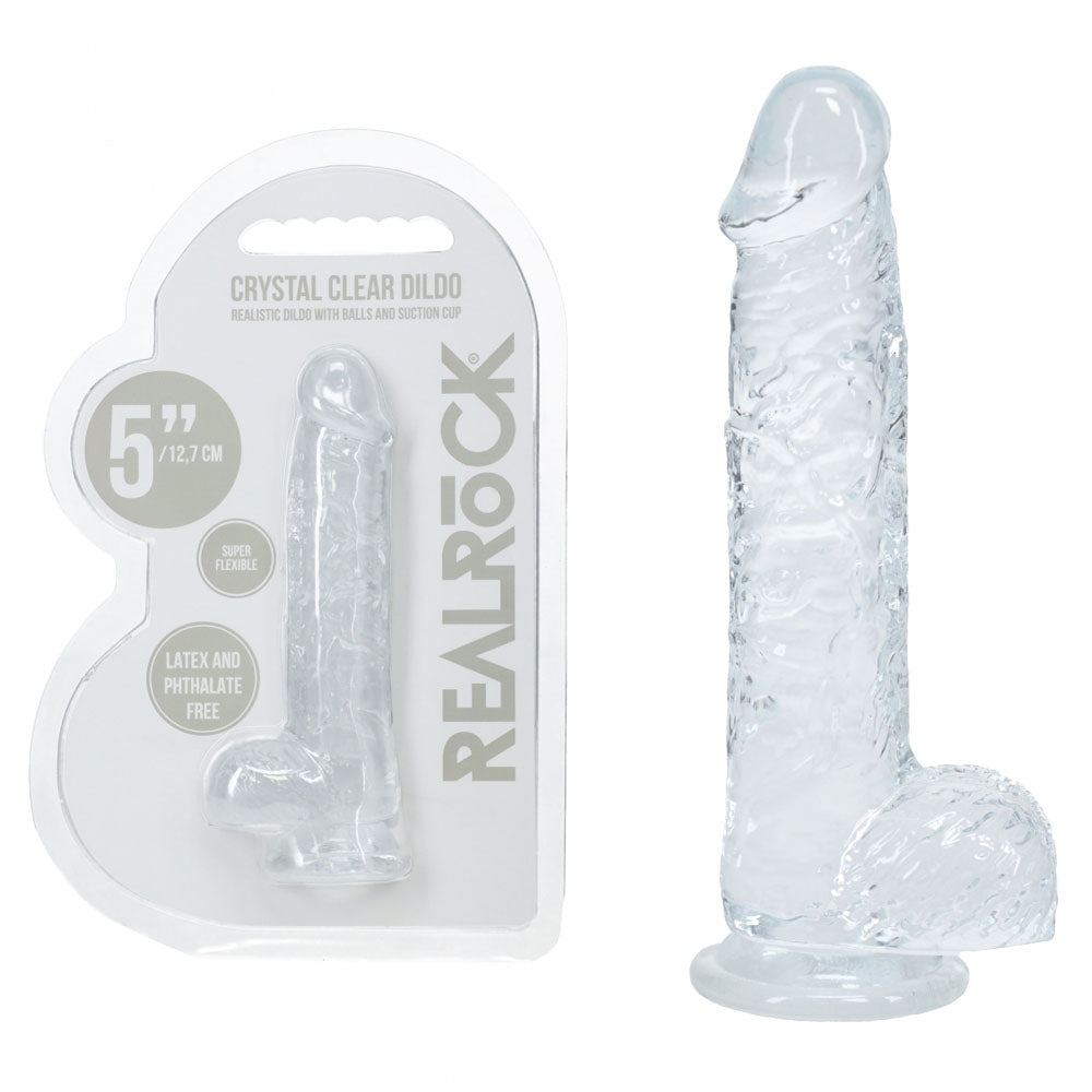 REALROCK 5'' Crystal Clear Dildo with Balls - Clear - Clear 14.7 cm Dong - Hush Store Sydney 