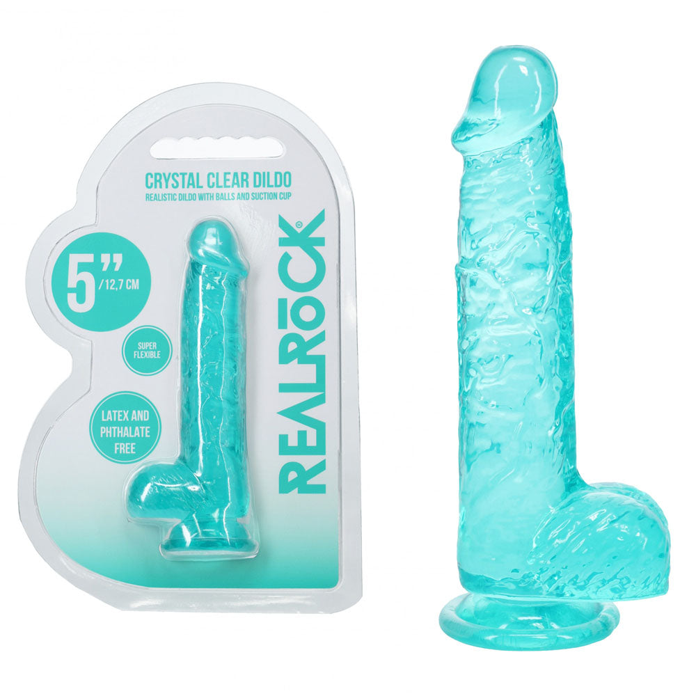 REALROCK 5'' Crystal Clear Dildo with Balls - Turquoise - Clear Turquoise 14.7 cm Dong - Hush Store Sydney 
