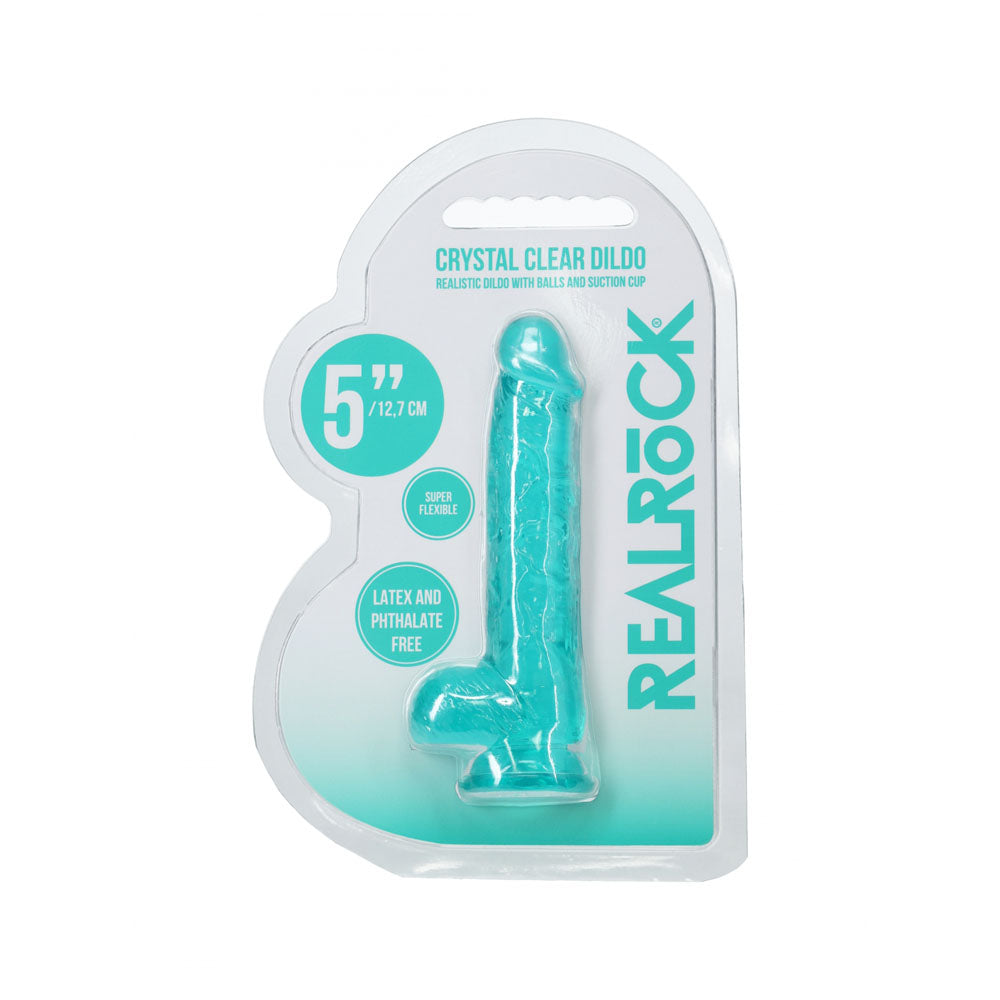 REALROCK 5'' Crystal Clear Dildo with Balls - Turquoise - Clear Turquoise 14.7 cm Dong - Hush Store Sydney 