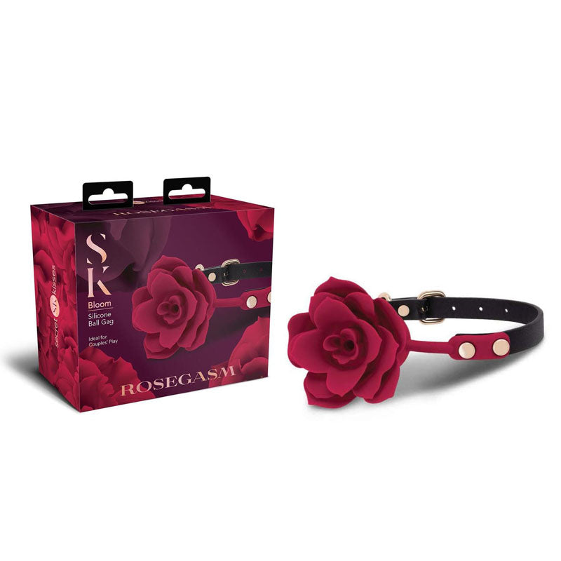 Secret Kisses ROSEGASM BLOOM SILICONE GAG - Rose Red Mouth Restraint - Hush Store Sydney 