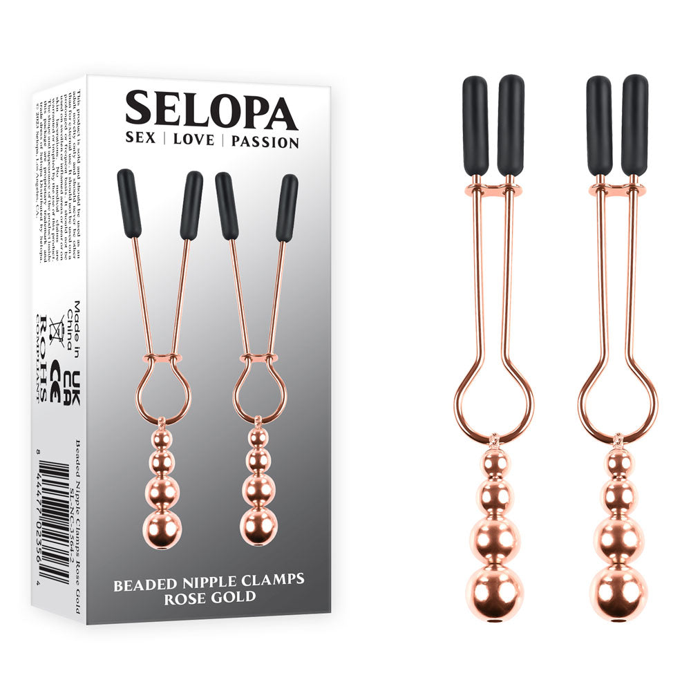 Selopa BEADED NIPPLE CLAMPS - Rose Gold - Rose Gold Nipple Clamps - Set of 2 - Hush Store Sydney 