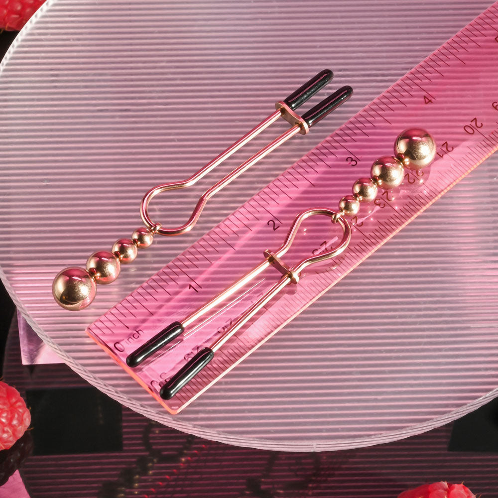 Selopa BEADED NIPPLE CLAMPS - Rose Gold - Rose Gold Nipple Clamps - Set of 2 - Hush Store Sydney 