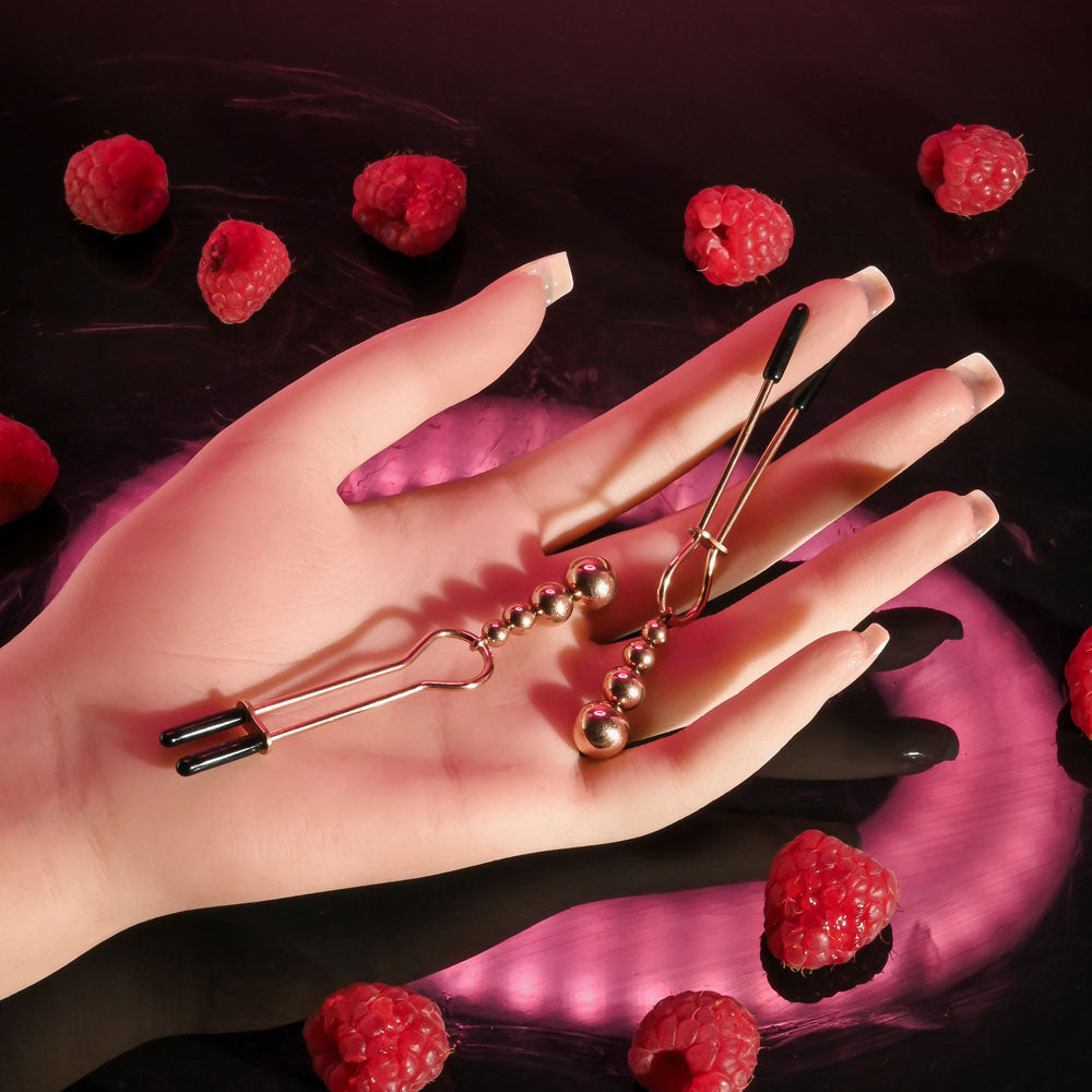 Selopa BEADED NIPPLE CLAMPS - Rose Gold - Rose Gold Nipple Clamps - Set of 2 - Hush Store Sydney 