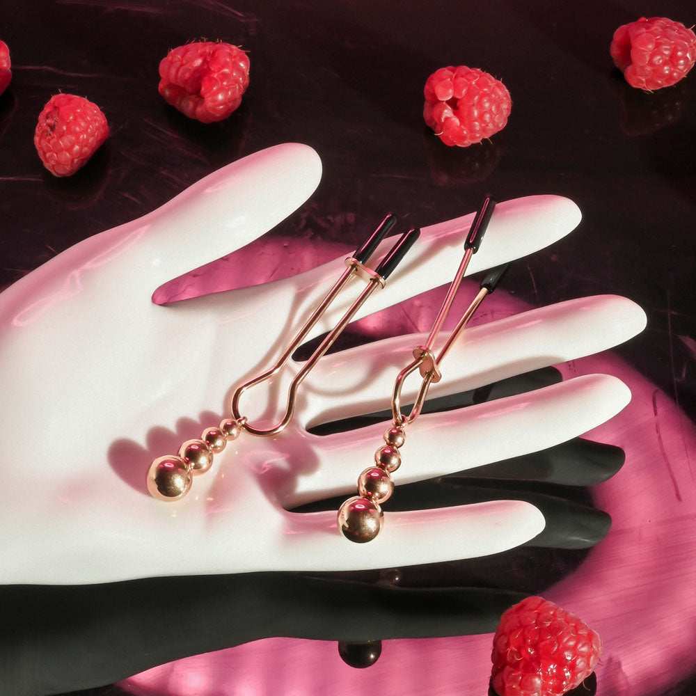 Selopa BEADED NIPPLE CLAMPS - Rose Gold - Rose Gold Nipple Clamps - Set of 2 - Hush Store Sydney 