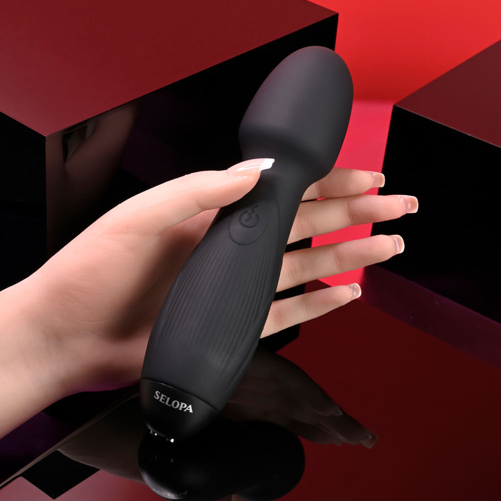 Selopa POWER TRIP - Black 18.8 cm USB Rechargeable Massage Wand - Hush Store Sydney 
