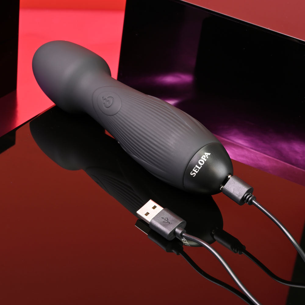 Selopa POWER TRIP - Black 18.8 cm USB Rechargeable Massage Wand - Hush Store Sydney 