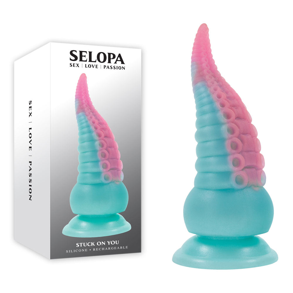Selopa STUCK ON YOU - Blue/Pink 19 cm USB Rechargeable Vibrating Tentacle Fantasy Dildo - Hush Store Sydney 