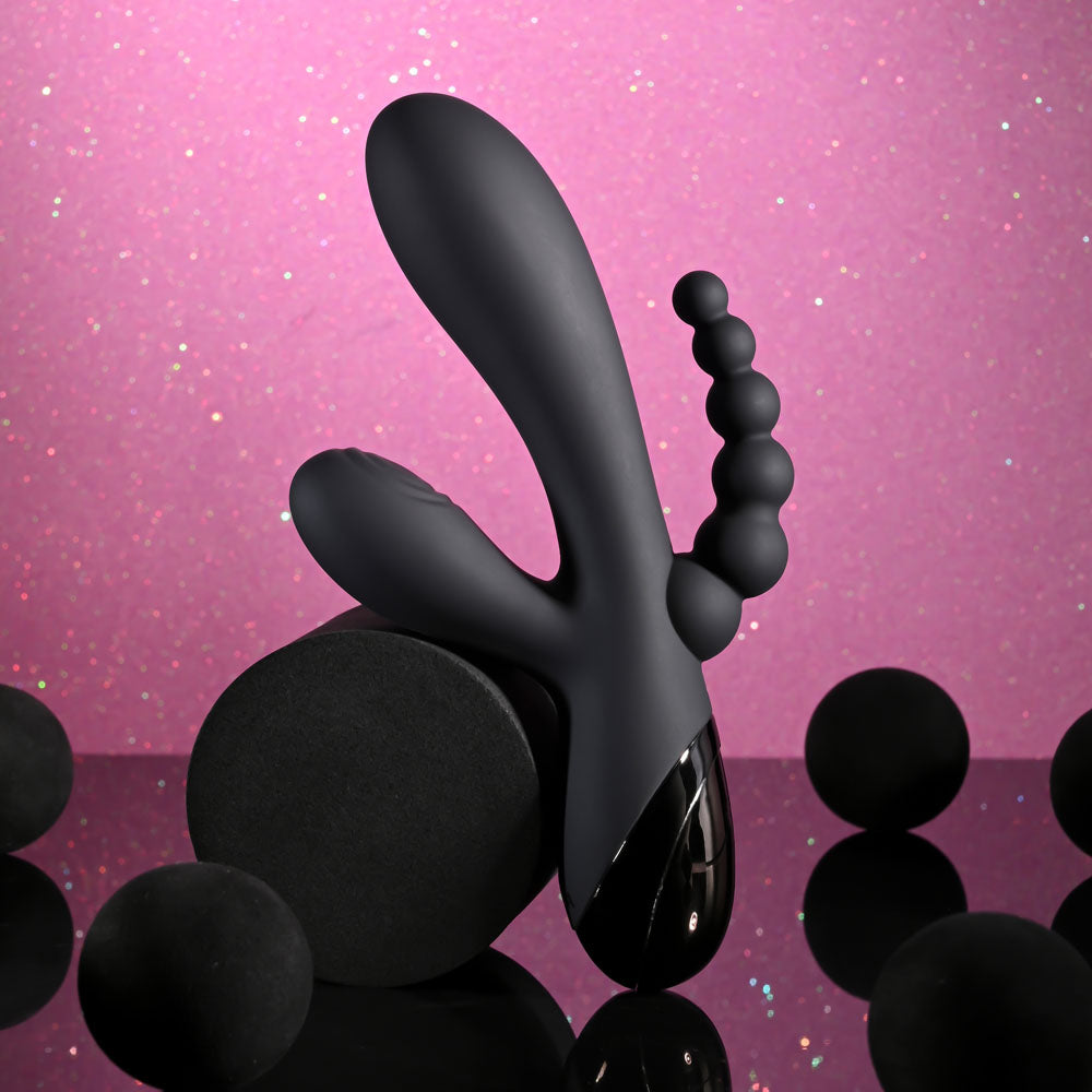 Selopa TRIPLE ACES - Black 19.7 cm USB Rechargeable Triple Stimulator Vibrator - Hush Store Sydney 