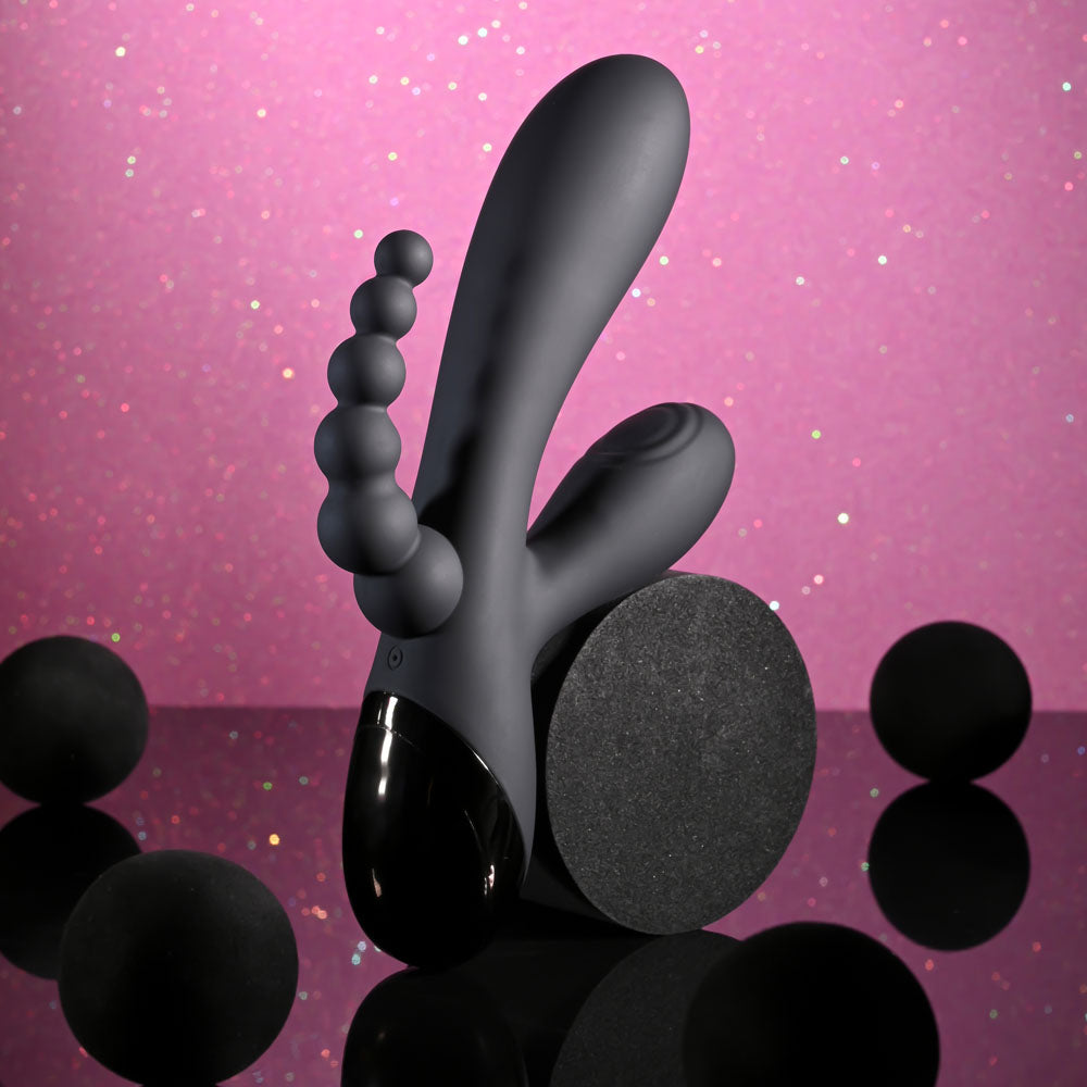 Selopa TRIPLE ACES - Black 19.7 cm USB Rechargeable Triple Stimulator Vibrator - Hush Store Sydney 