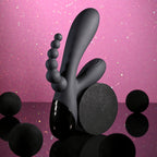 Selopa TRIPLE ACES - Black 19.7 cm USB Rechargeable Triple Stimulator Vibrator - Hush Store Sydney 