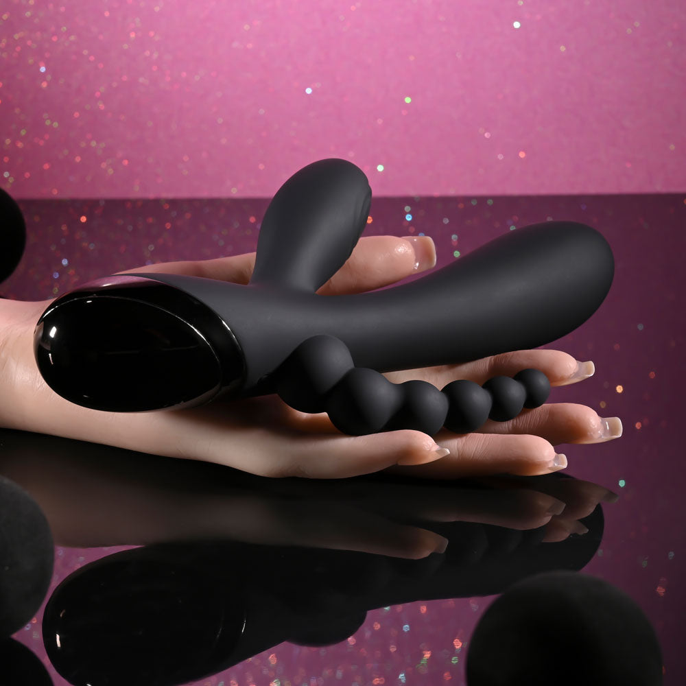 Selopa TRIPLE ACES - Black 19.7 cm USB Rechargeable Triple Stimulator Vibrator - Hush Store Sydney 