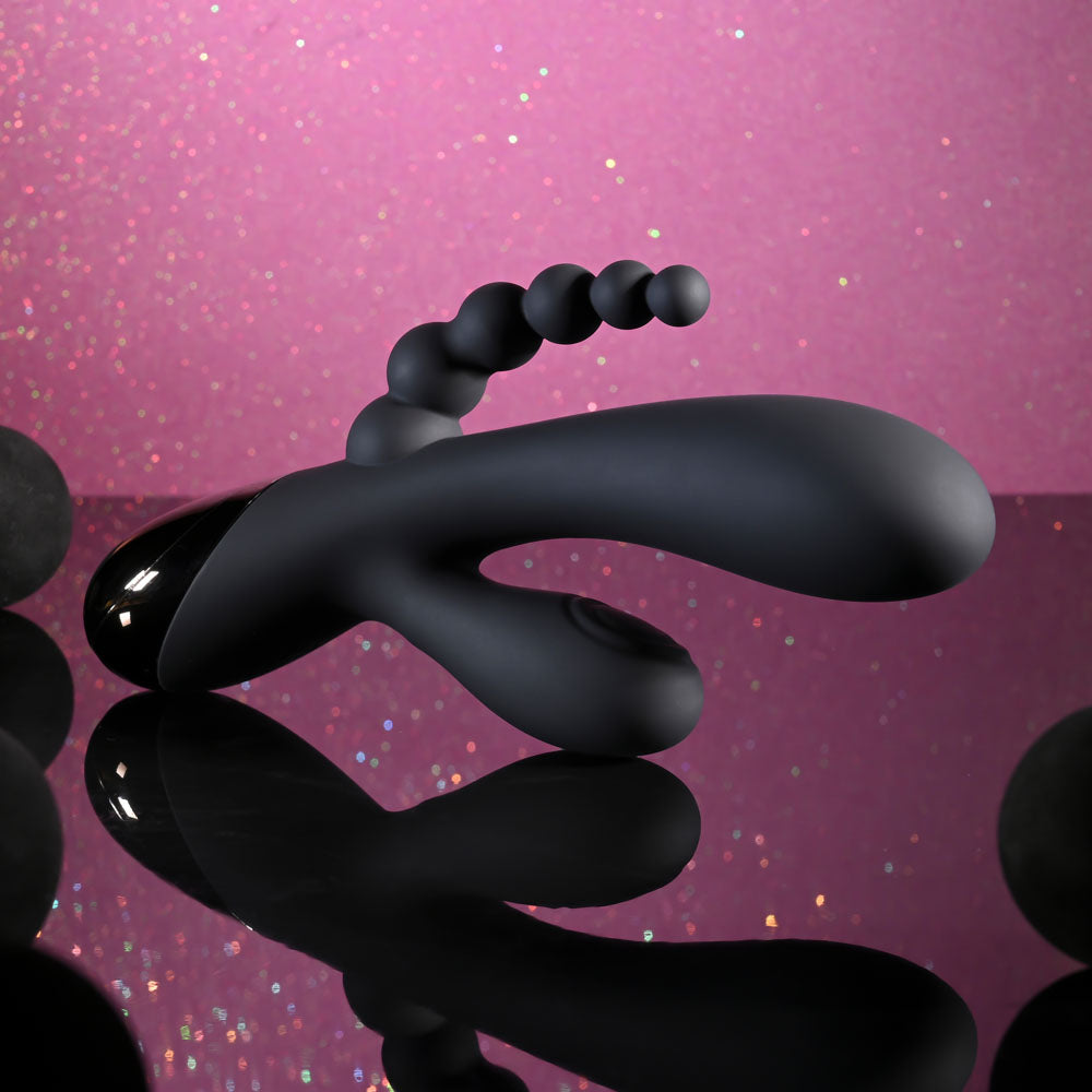 Selopa TRIPLE ACES - Black 19.7 cm USB Rechargeable Triple Stimulator Vibrator - Hush Store Sydney 